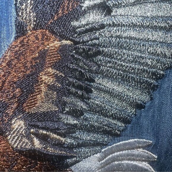 Eileen Fisher Open-Front Jacket Embroidered Bald Eagle & "Land Of The Free" Sz M - Picture 4 of 10